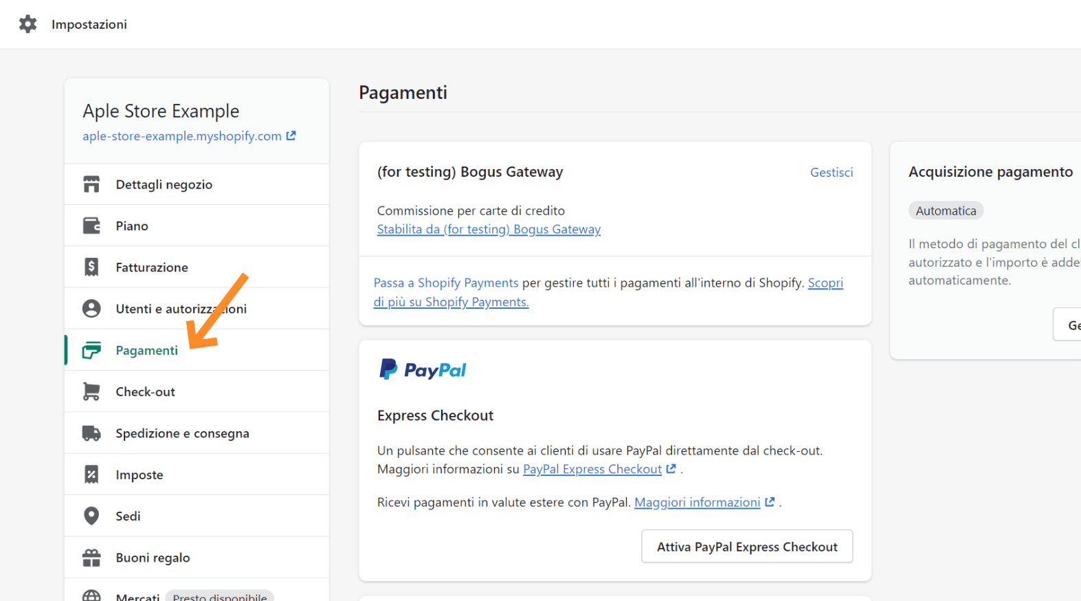 Apri le tue Impostazioni dei Pagamenti