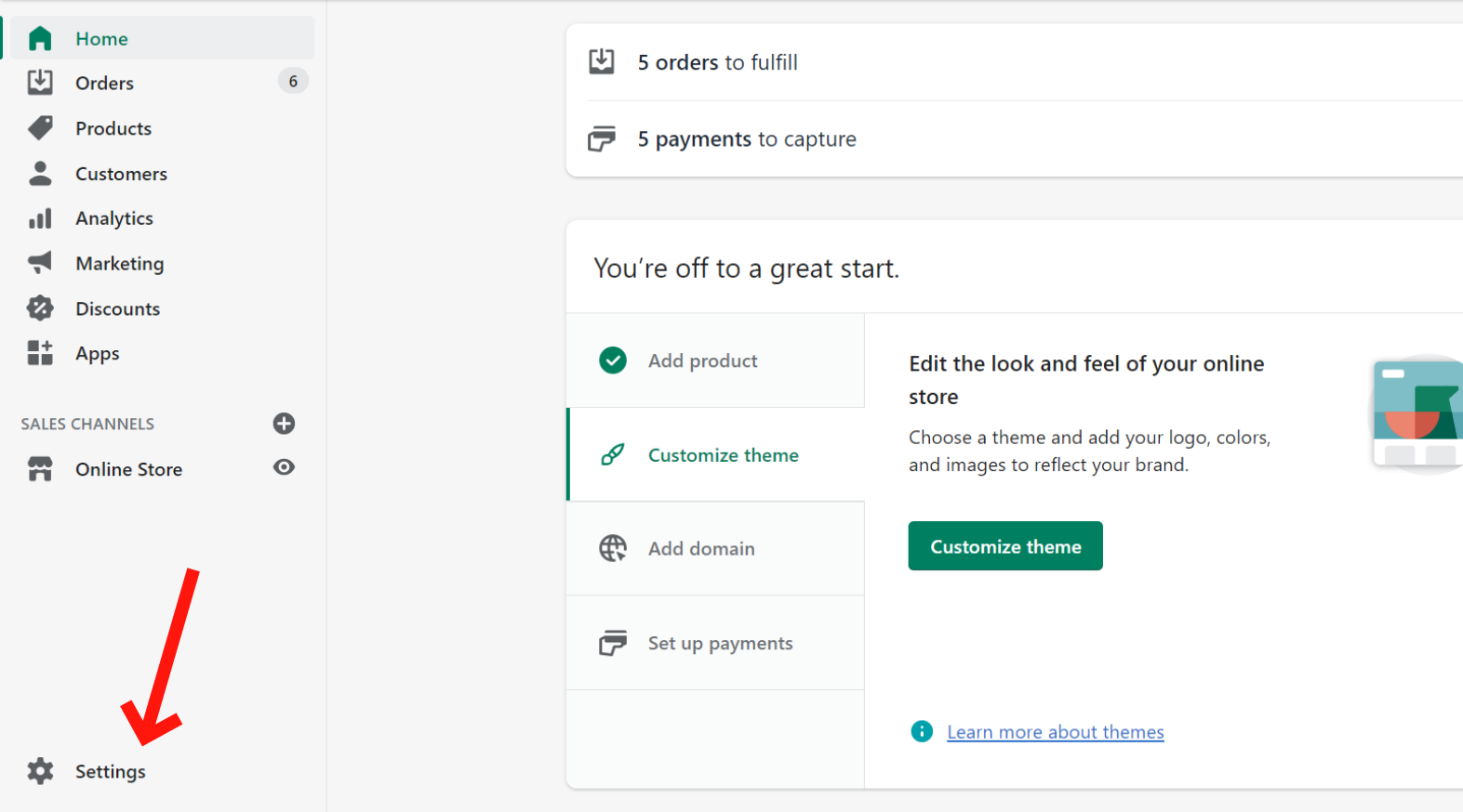Open Shopify settings