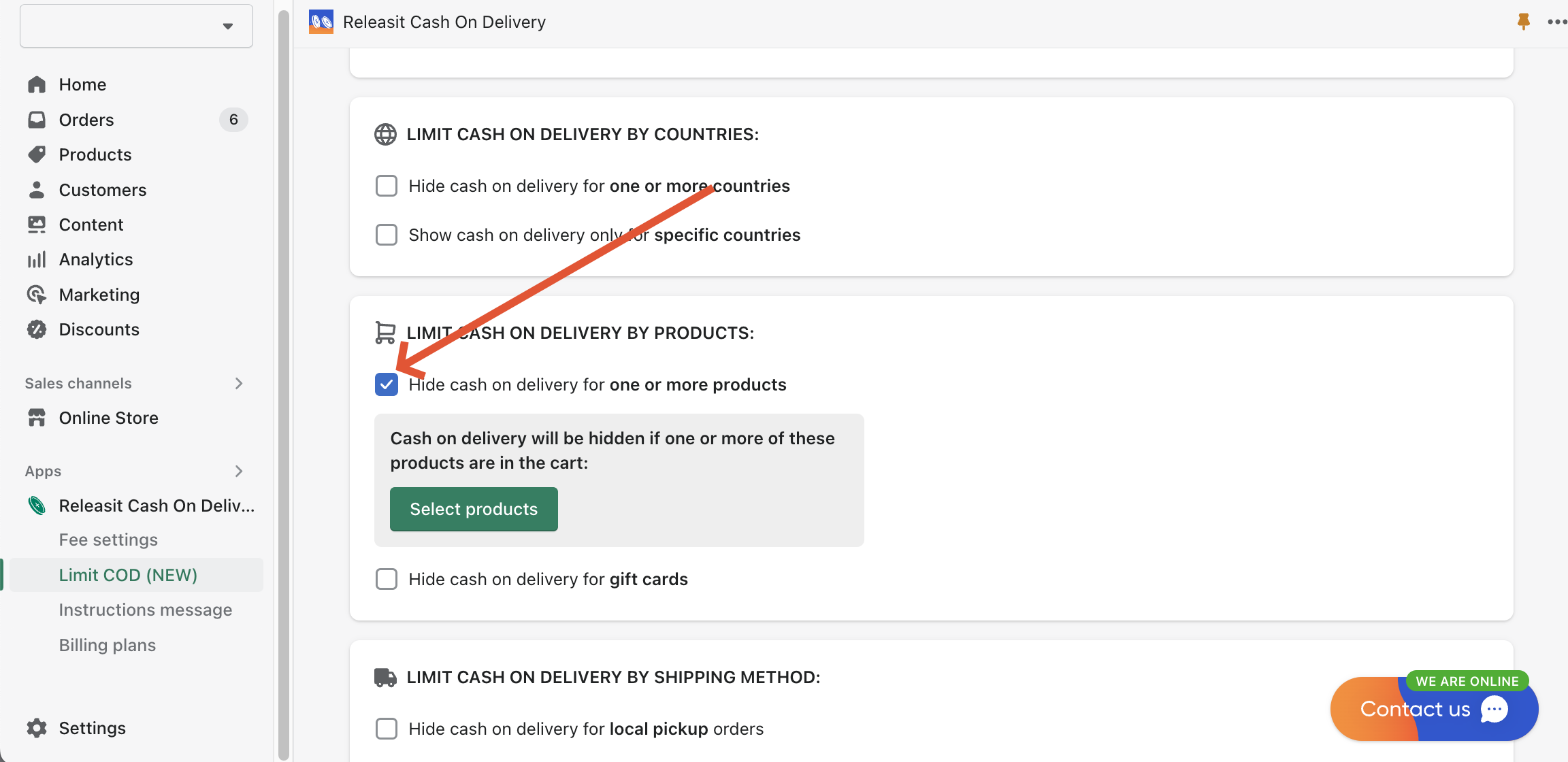 Releasit Cash On Delivery Limit COD page hide for products option