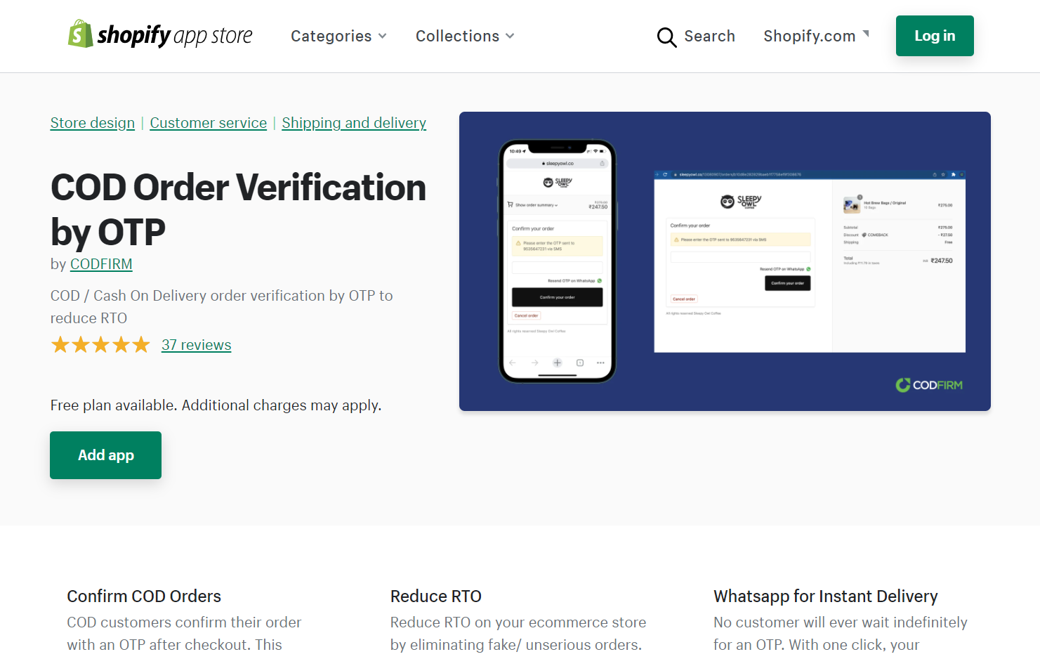 COD Order Verification by OTP app on Shopify App Store